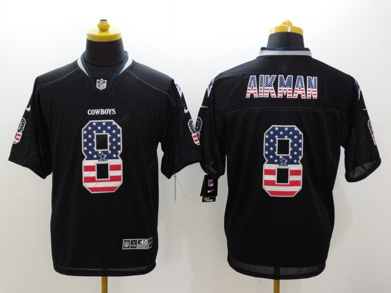 Dallas Cowboys 8 Aikman Black Nike USA Flag Fashion Elite Jerseys